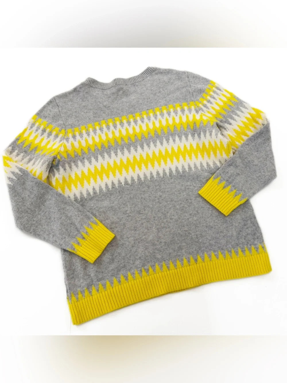 Talbots Sweater Womens 1X Yellow Gray Fair Isle Crewneck Wool Blend New